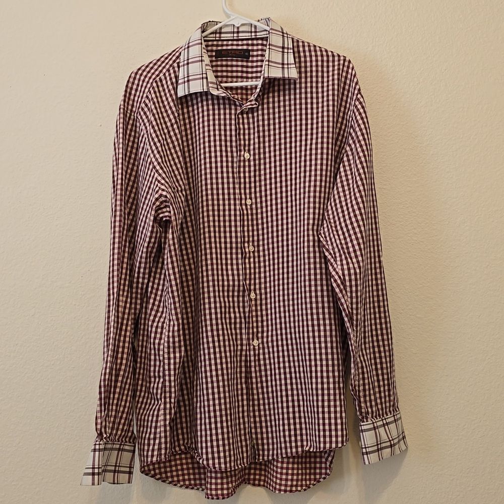 - ETRO Milano men’s long sleeve, plaid button-down shirt 46EU